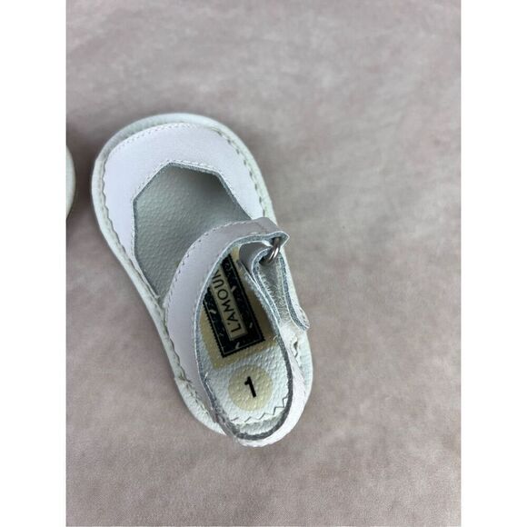Vintage Lamour L’amour White Mary Janes Baby Shoes Size 1 - Picture 5 of 8